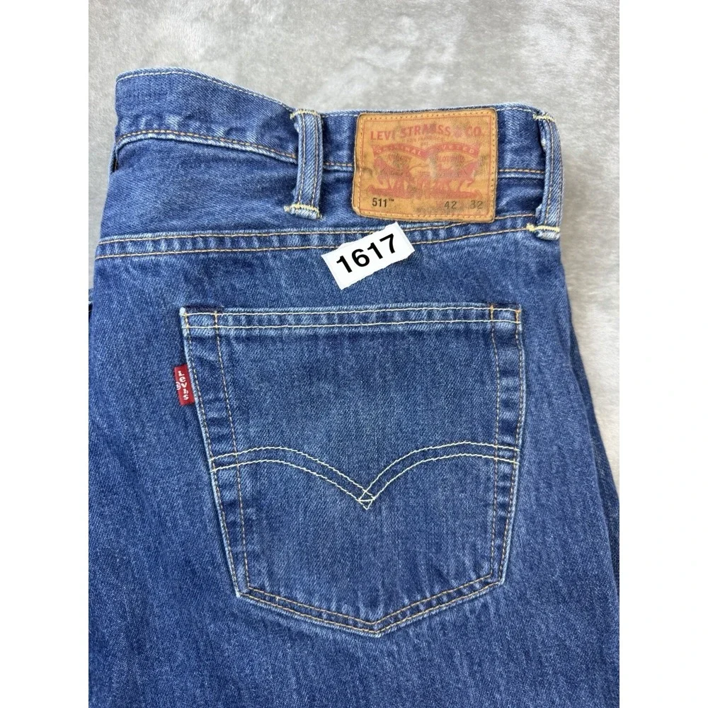 Levis 511 Jeans Mens 42x32 Blue Stretch Slim‎ Fit Tapered Leg Denim Made in USA